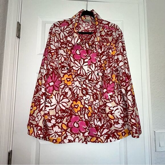 Chico’s Zenergy Floral Print Snap Button Zipper Front Lightweight Jacket Chicos - Picture 1 of 6